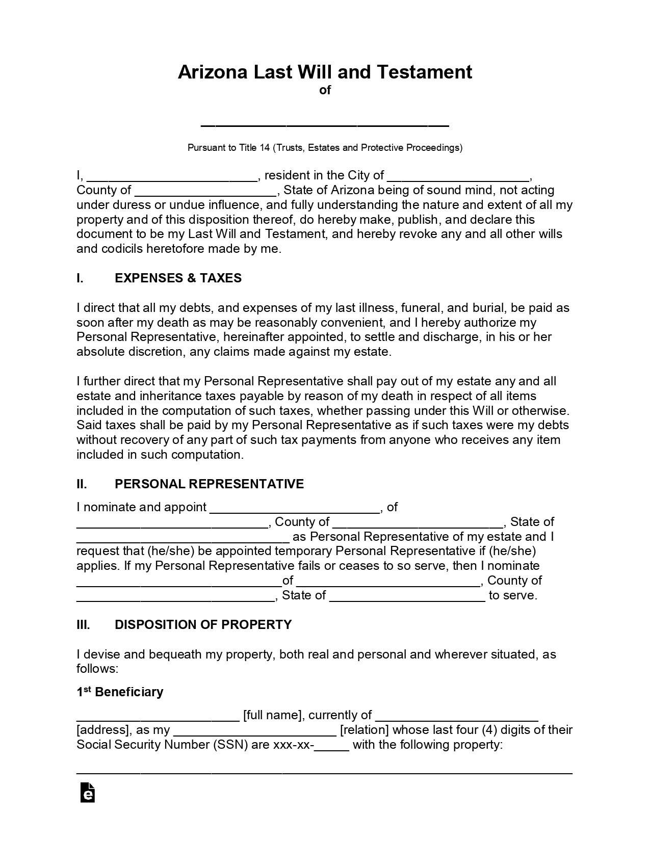 Arizona Last Will and Testament Forms_page-0001